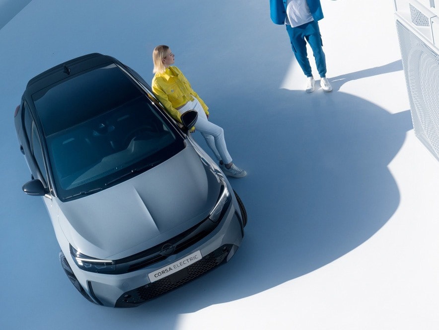 Front view of grey Opel Corsa Electric